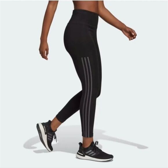 ADIDAS Women's High Rise 3-stripe 7/8 Cotton Tights HM2603 Black Leggings Size M - Picture 1 of 10